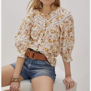 Anthropologie Harmony Lace Peasant Blouse